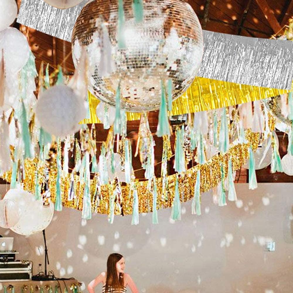BEISHIDA 3 Packs 30 Feet Metallic Foil Fringe Garland Tinsel Streamers，Shiny Silver Wall Hanging Tinsel Fringe Banners for Wedding Birthday Party Decoration Halloween Christmas New Year
