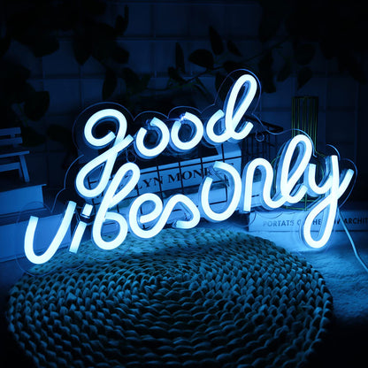 JFLLamp Good Vibes Only Neon Signs for Wall Decor Neon Lights Led Signs Suitable for Living Beer Bar Game Room Hotel Birthday Party Restaurant Christmas Unique Gift for Lover, 16.5 * 10 Inch(Blue)