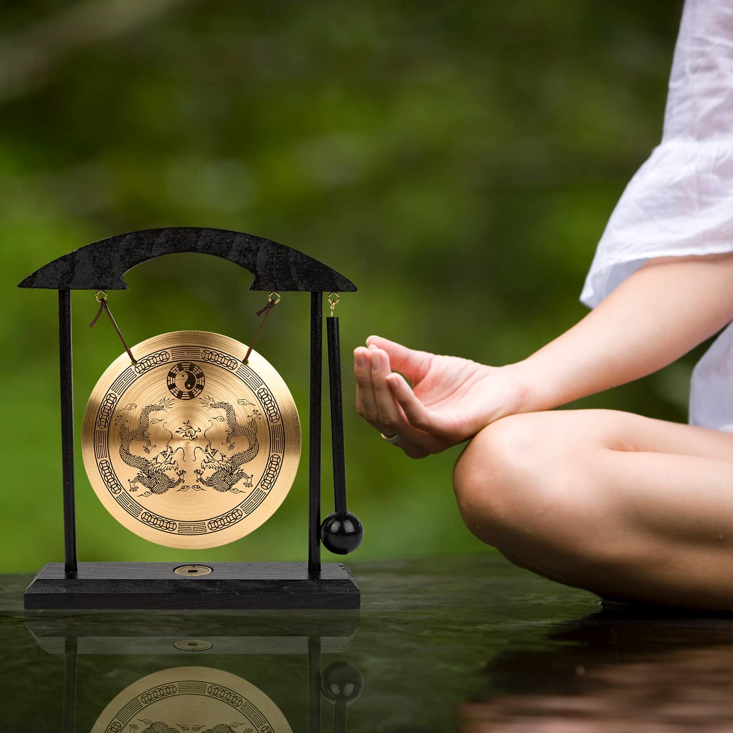Mose Cafolo Zen Art Brass Feng Shui Desktop Gong for Home Office Table Decor Collectible Figurines