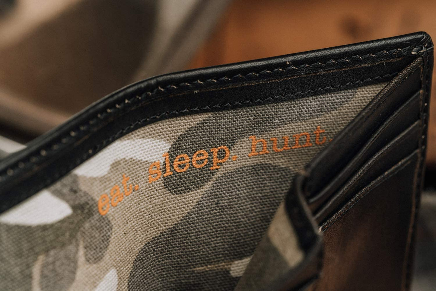 House of Jack Co. Deer Men's Trifold Wallet, Full Grain Leather Hunting Wallet with ID Window, 8 Card Slots, Camo Lining, Embossed Whitetail Deer, Hunter Gift for Men, Black