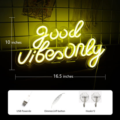 JFLLamp Good Vibes Only Neon Signs for Wall Decor Neon Lights Led Signs Suitable for Living Beer Bar Game Room Hotel Birthday Party Restaurant Christmas Unique Gift for Lover, 16.5 * 10 Inch(Blue)