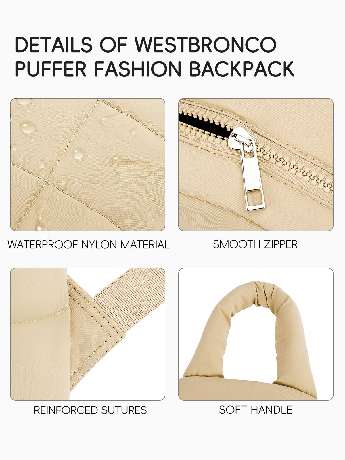 WESTBRONCO Mini Backpack for Women Nylon Small Fashion Backpacks Purse Puffer Lightweight Backpacks for Travel, Shopping, Daily
