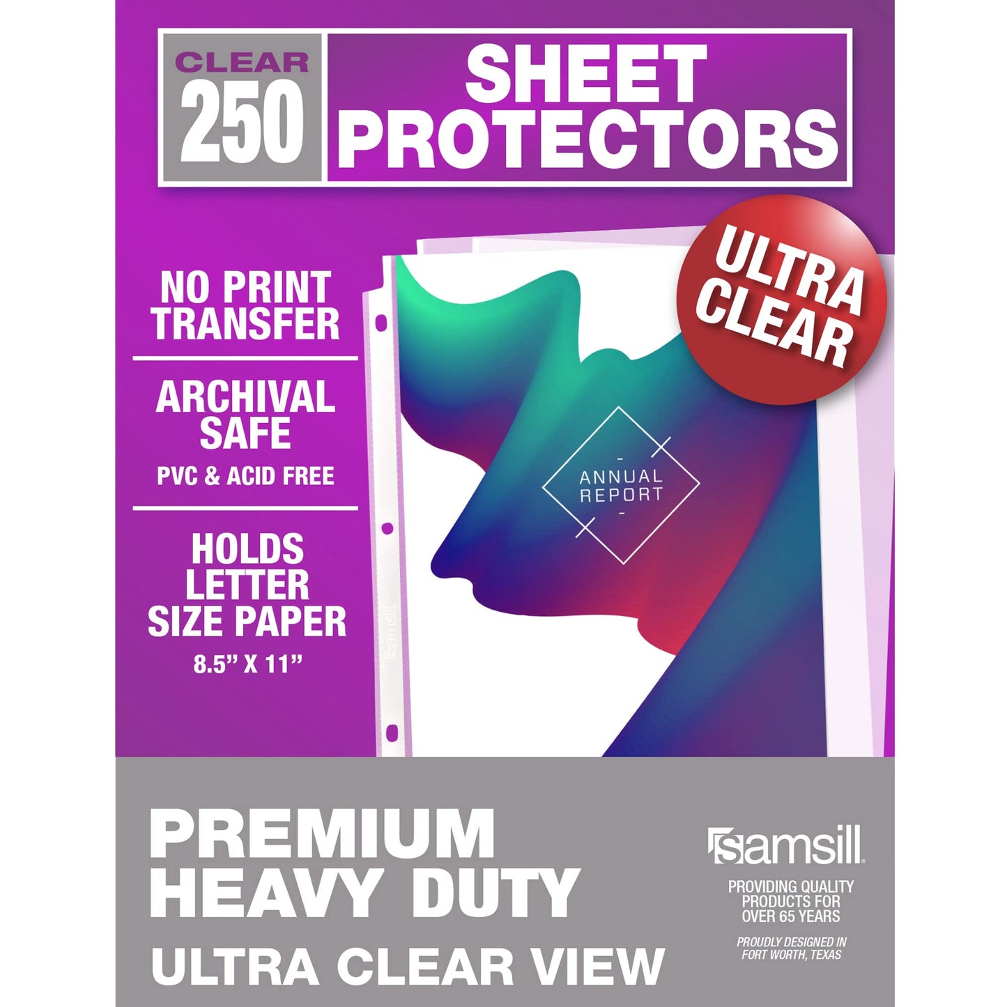 Samsill Ultra Clear Sheet Protectors, 250 Pack, 8.5x11 Inch Page Protectors for 3 Ring Binder, Premium Heavy Duty, Letter Size, Top Loading, Acid Free