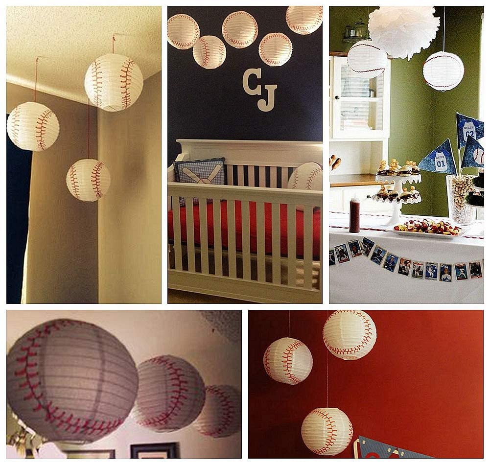 Easy Joy 8 Inch Baseball Paper Lanterns Sports Team Party Baseball Hanging Lantern Softball Party Decorations 6 Pieces