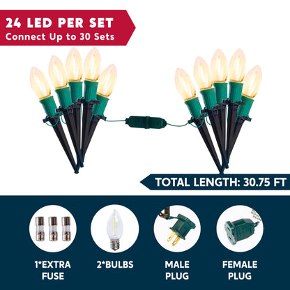 Joiedomi 24 Packs 30.75FT C9 Christmas Pathway Marker Lights, LED Warm White Waterproof Pathway Marker Outdoor Faceted Walkway Decor with Connectable for Holiday Xmas Yard Garden Lawn