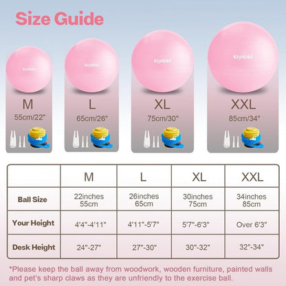 Exercise Ball - Extra Thick Anti-Burst Yoga Ball for Stability | 4 Sizes Available for Home, Gym & Office Use