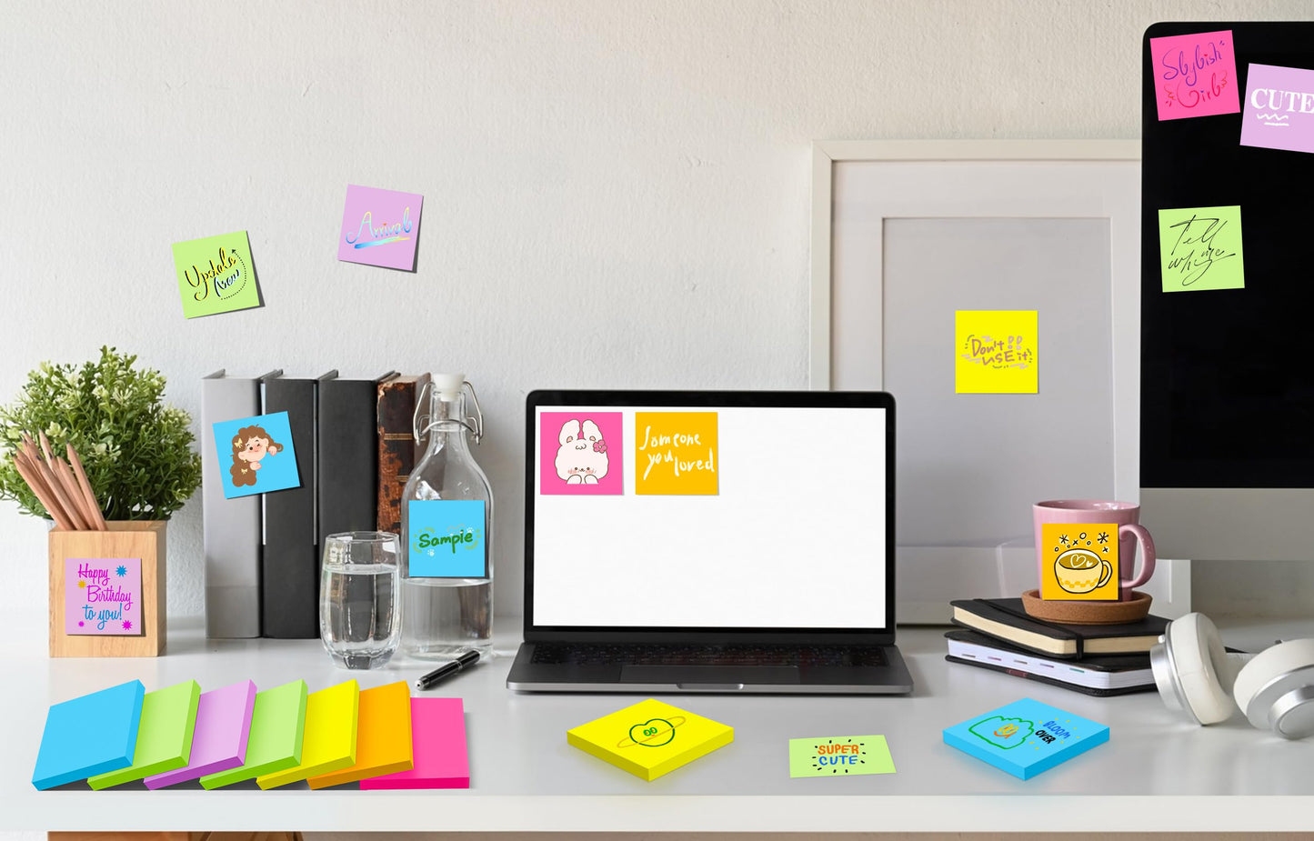 (48 Pads) Sticky Notes 3x3 inch Post, Self-Stick Pads Bright Colors Post Note, Recyclable, Easy to Post for Home, Office, School