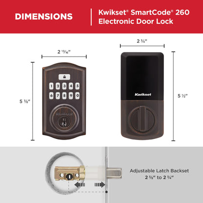 Kwikset SmartCode 260 Keyless Entry Electronic Keypad Deadbolt Door Lock with Auto-Lock, Custom User Codes, Advanced Security in Satin Nickel Contemporary