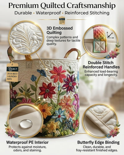 Quilted Laundry Basket with Handles Collapsible Storage Hamper 3D Embossed Design Waterproof Pe Liner Large Capacity Foldable Organizer for Bedroom Nursery Bathroom Polyester Cotton(#g,L)