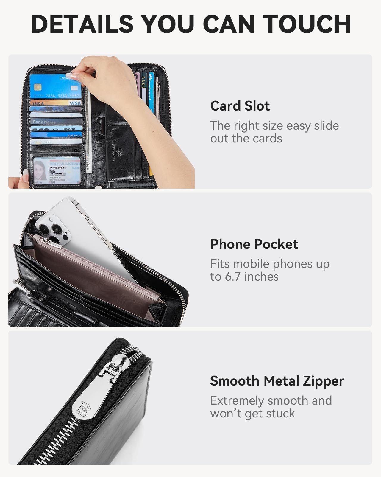 BOSTANTEN Leather Wallet for Women RFID Blocking Zip Around Credit Cards Holder Phone Clutch Black