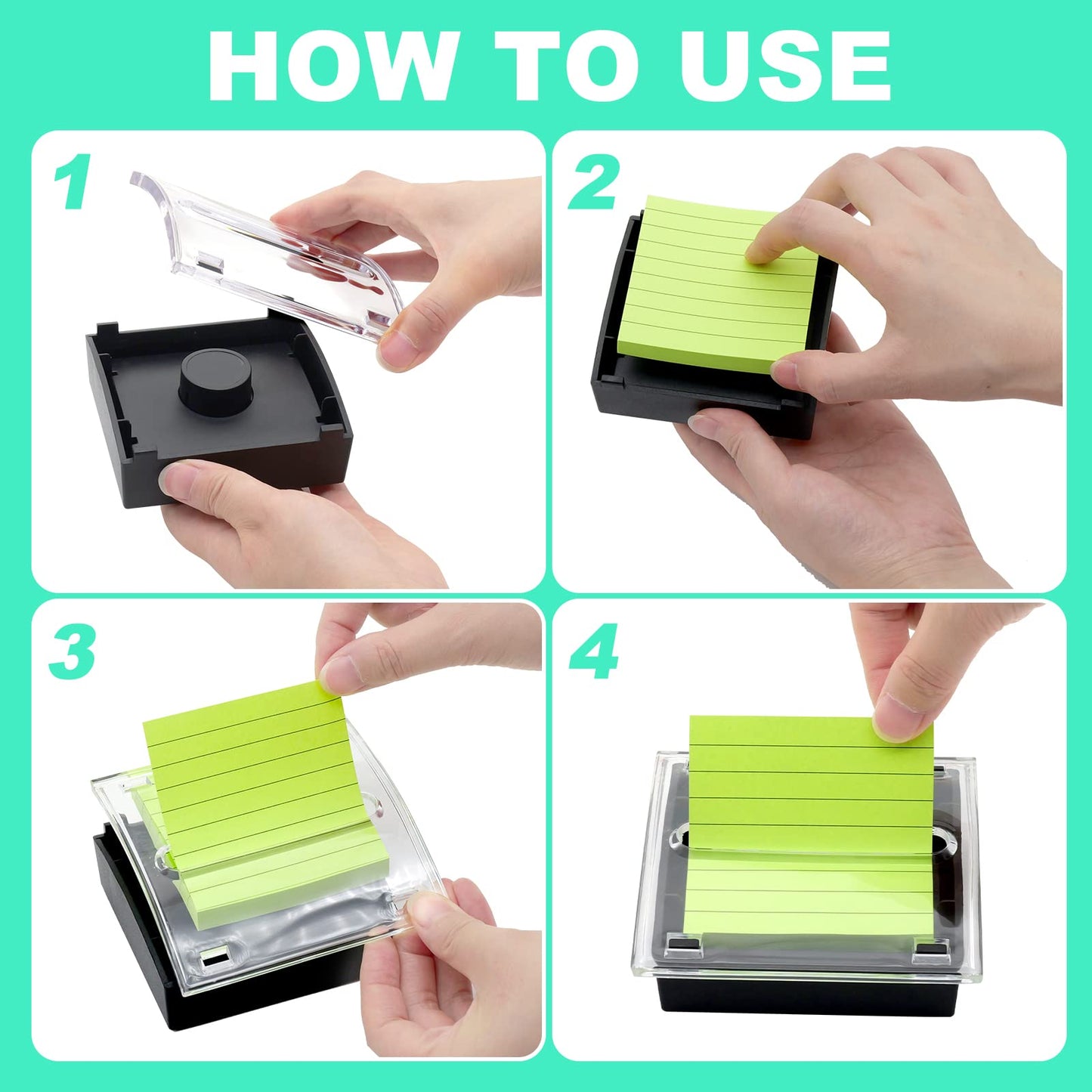 6 Pcs Pop Up Sticky Note Dispenser Sticky Note Holder Pop Up Note Dispenser Transparent Top for 3 x 3 Inch Sticky Notes School Office Home Store Black Base Clear Top