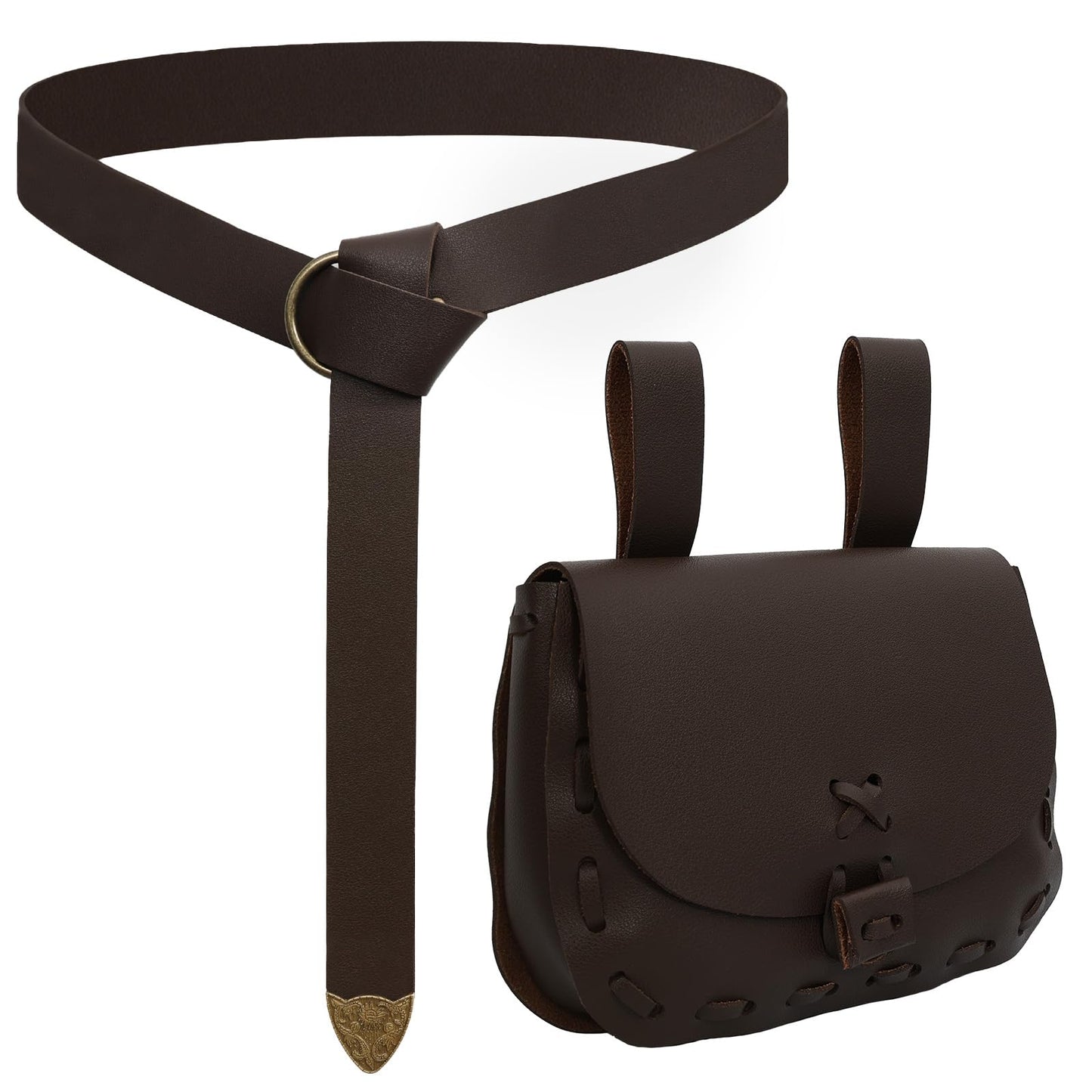 Renaissance Belt Pouch Medieval Costume Accessories Set - Pirate Viking Faux Leather Waist Bag for LARP Cosplay (Brown)