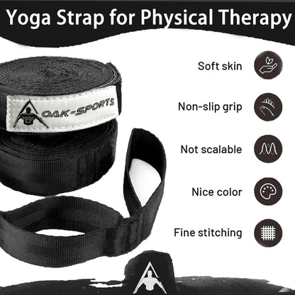 Stretching Strap Yoga Strap with Loops, Stretch Straps for Physical Therapy, Non-Elastic Exercise Strap for Pilates, Dance and Gymnastics with Workout Guide (Black)