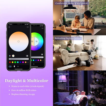 Smart Light Bulbs 4Pack with Remote, A19 E26 800LM LED Color Changing Light Bulb, WiFi & Bluetooth 5.0, Warm to Cool White, Dimmable, RGB Smart Home Lighting Work with Alexa Google Assistant