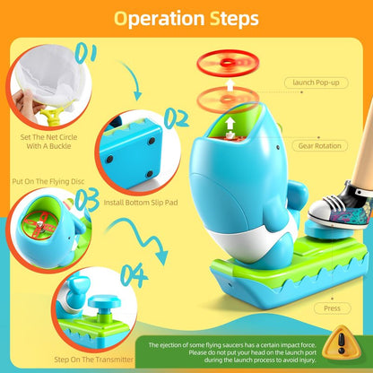 WATUDOU 12 PCS Flying Disc Launcher Outdoor Indoor Game Toys Gifts for 3 4 5 6 7 Year Old Boys Kids, Outdoor Outside Game Toys for Boys Girls Ages 3-5 4-8, Ideal 3 4 5 6 Year Old Birthday Gifts