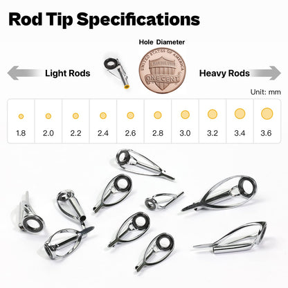 OJYDOIIIY Fishing Rod Tip Repair Kit with Glue, 10 Tangle Free Stainless Steel Rod Tip Eyelets Replacement Parts with UV Curable Resin Finish