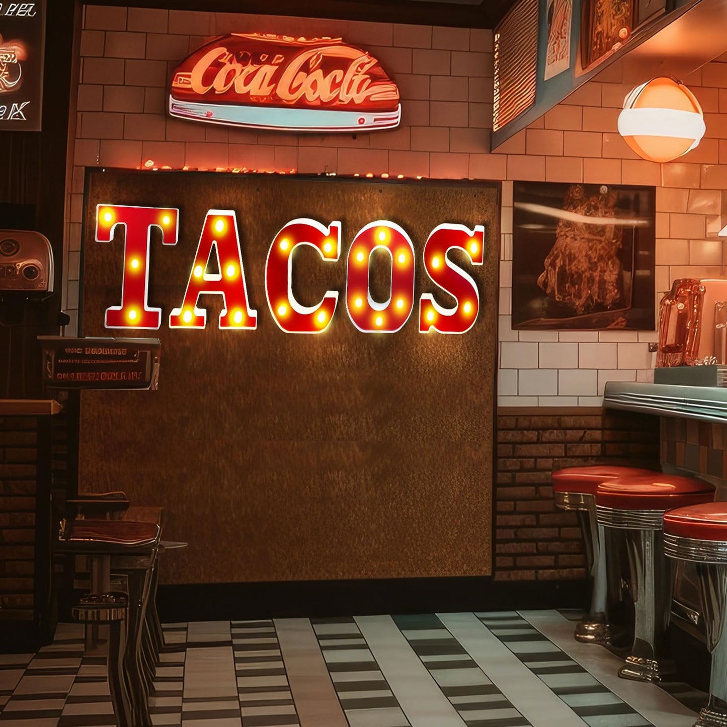 Aurelema Tacos Decorations 6.3" Light up Letters Mexican Cinco De Mayo Party Decorations Taco Bar Battery Powered Marquee LED Letter Sign for Mexican Tacos Theme Wedding Birthday Fiesta Party Supplies