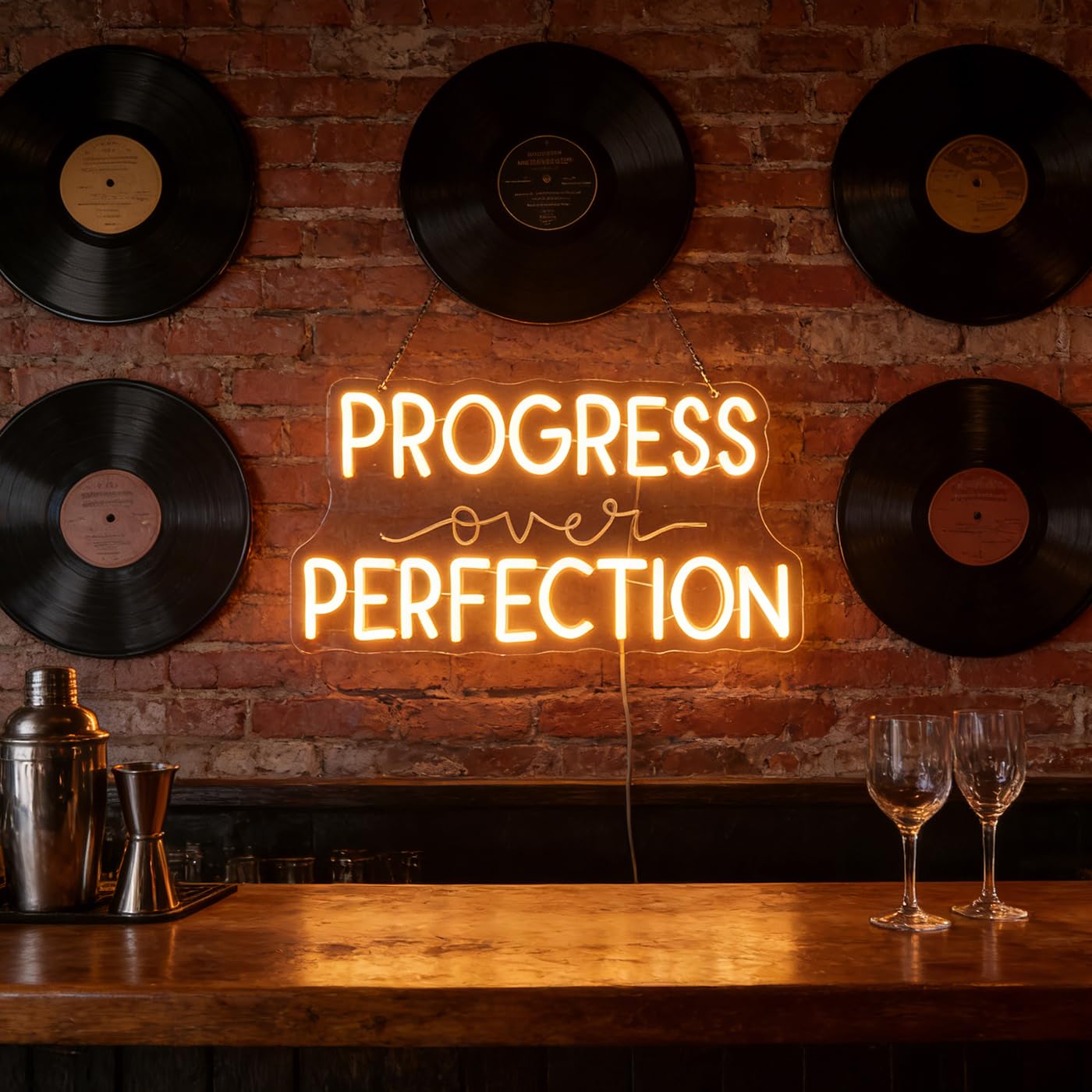 Progress Over Perfection Wall Hanging Neon Sign,Classroom Wall Decor Sign, Led Inspirational Office Decor Light, Teacher Gift, Decorative Neon Lights for Kids Room, Playroom Wall Decor (warm white)