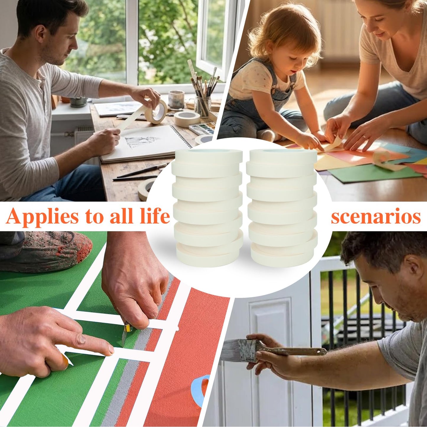 Volkach Masking Tape, 20 Packs White Masking Tape, 0.75 Inch X 55 Yards X 20 Rolls, 1100 Yards in Total. for General Purpose Use, Painting, Crafting, School Stationery, Arts, Home Use etc.