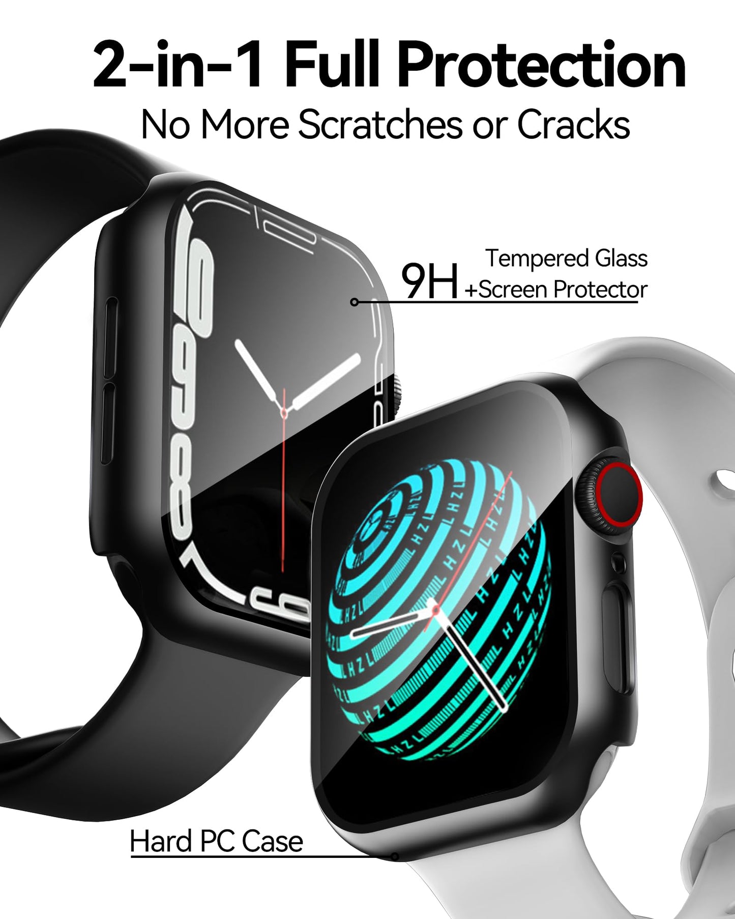 Smiling 2 Pack Case Compatible with Apple Watch SE 3 (2025)/ SE 2/ SE/Series 6/5/4 44mm with Tempered Glass Screen Protector, Hard PC Case Overall Protective Cover - Black