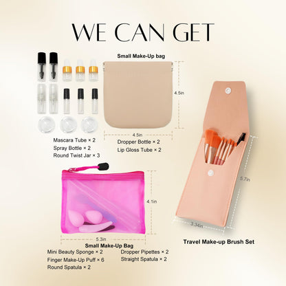 PrettyCare 38 pcs Mini Makeup Containers Set, Birthday Gifts for Women, Her, Mom, Travel Size Bottles Kits with Brushes, Mini Dropper Bottles, Spray Bottles, Lip Tubes for Skincare & Essential Oil