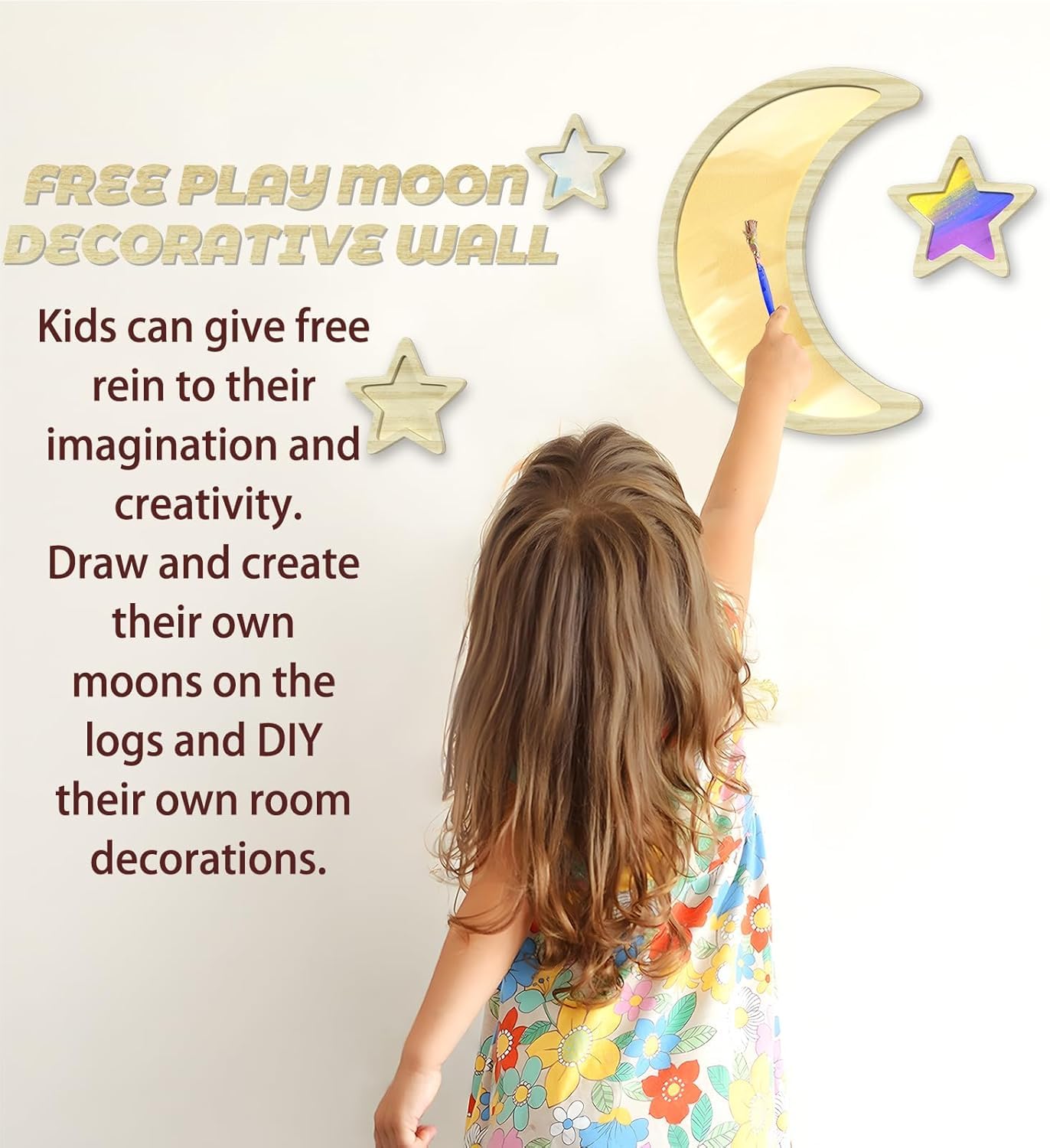 Boho Nursery Decor, 4 Pcs Wooden Moon Stars Baby Wall Decor Baby Room Decor for Nursery Bedroom