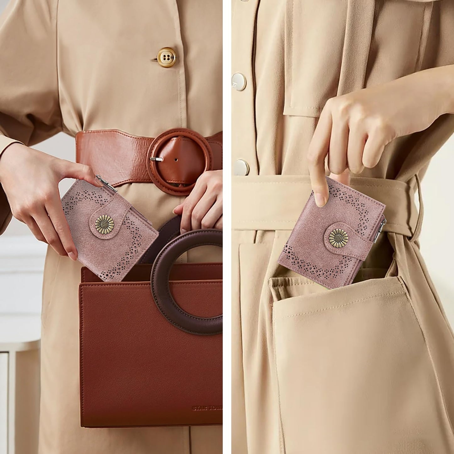 SENDEFN Small Wallets for Women Bifold RFID Blocking Leather Card Holder Compact Wallet with Zipper Coin Pocket