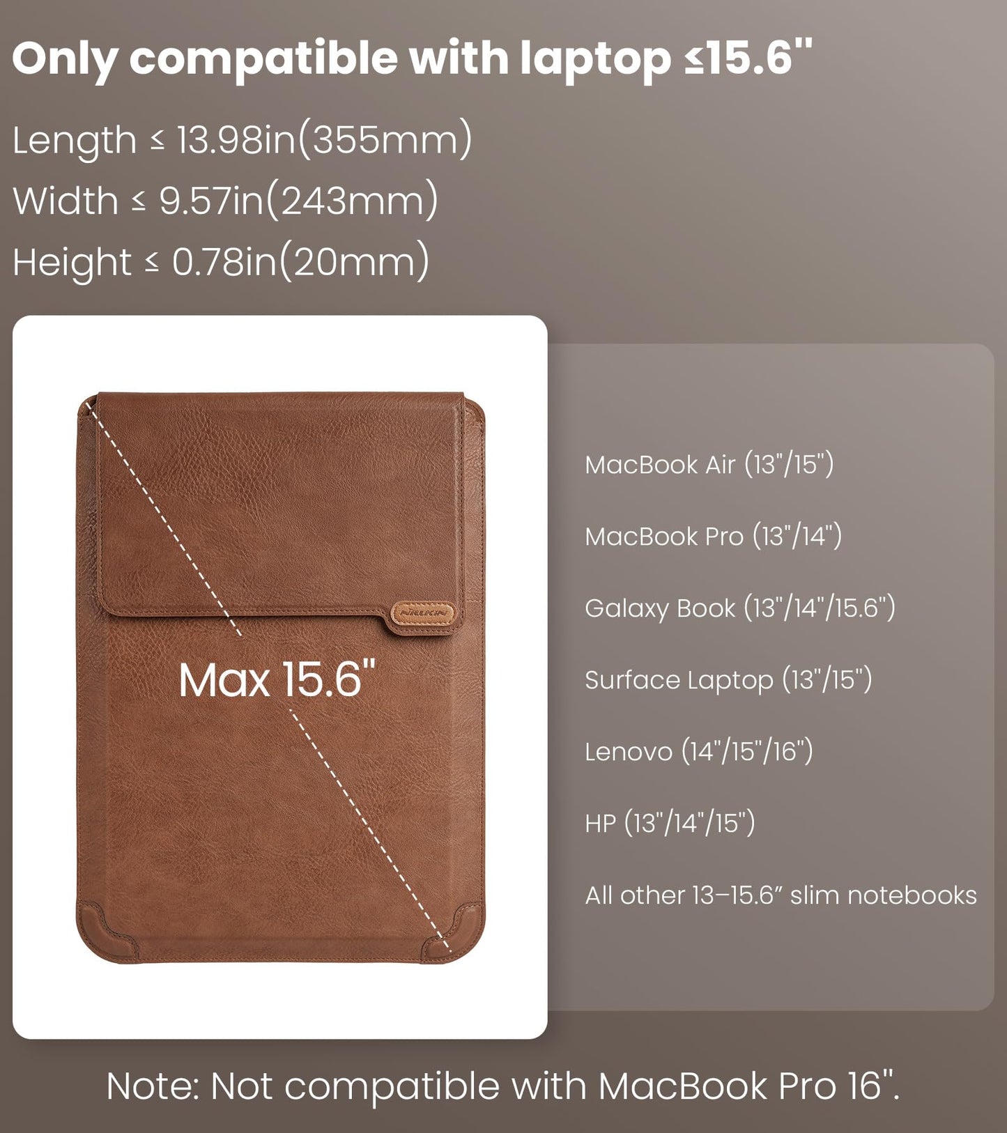 Nillkin Laptop Sleeve 15.6 inch, MacBook Sleeve with Adjustable Stand & Mouse Pad, 2 Stand Modes, 15 inch Laptop Case, Slim MacBook Accessories for Samsung/Surface/Chromebook/HP 13-15.6 inch, Brown