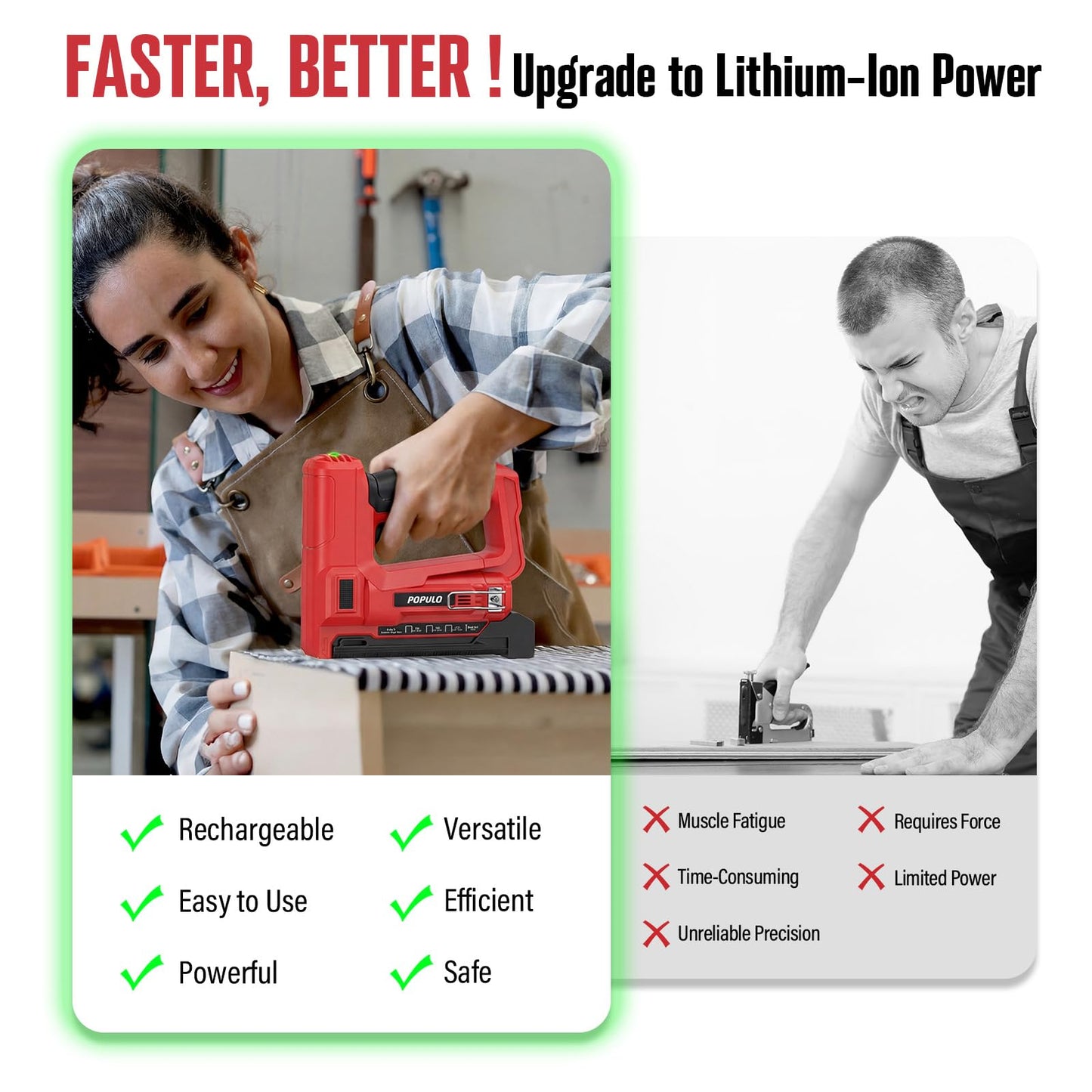 POPULO Electric Staple Gun 4 in 1 Cordless Stapler, 4V Rechargeable Band Nailer, Nail Gun Battery Powered with 2,000 Staples and Nails, Power Tacker Staple Gun for Wood, Upholstery, DIY