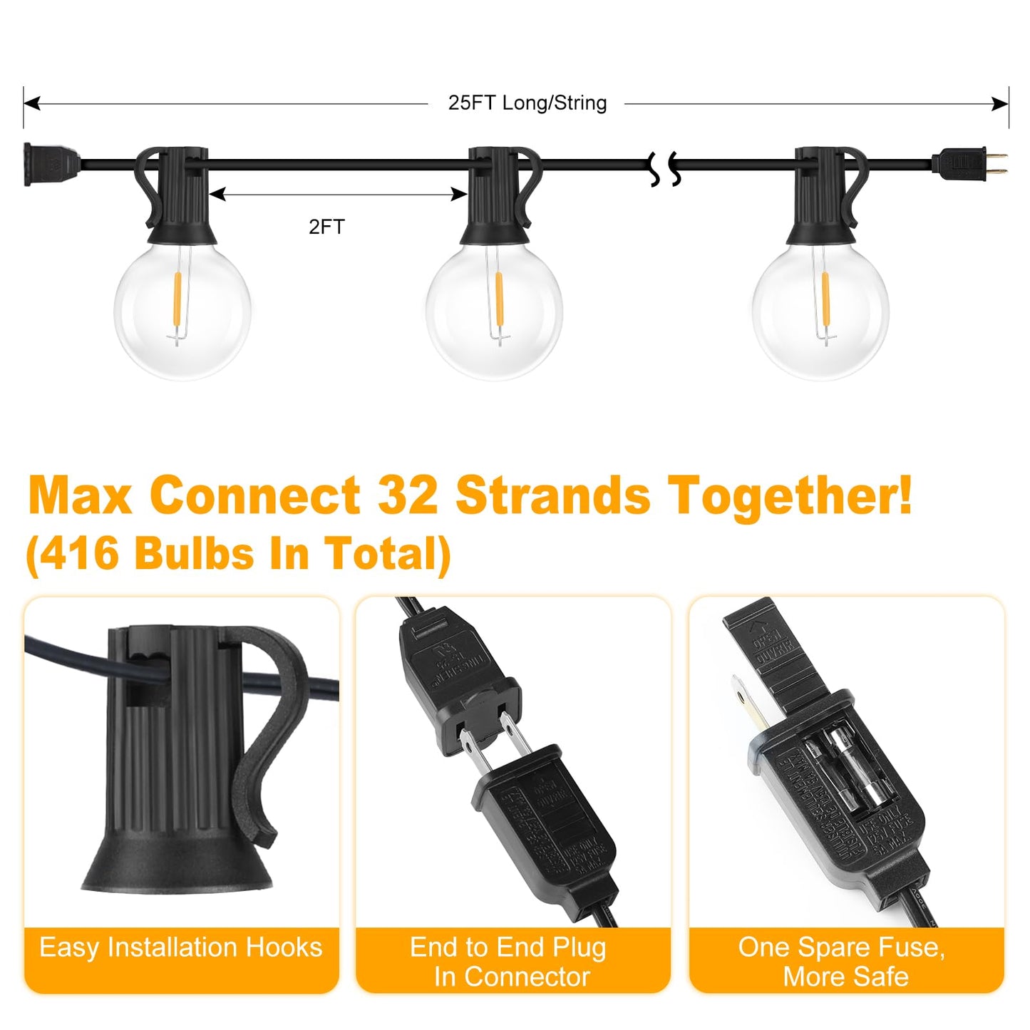 Bosceos 25FT Outdoor G40 LED Globe String Lights Dimmable Waterproof Shatterproof Light Strings with 13 Bulbs Connectable Commercial Hanging Lights for Christmas Patio House Backyard Balcony Party