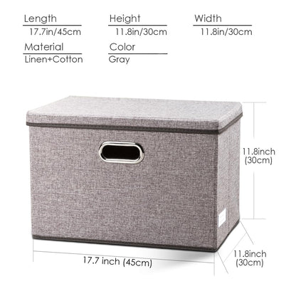 PRANDOM Large Collapsible Storage Bins with Lids [3-Pack] Linen/Cotton Blend Foldable Storage Boxes Organizer Containers Baskets Cube with Cover for Home Bedroom Closet Office Nursery(17.7x11.8x11.8)