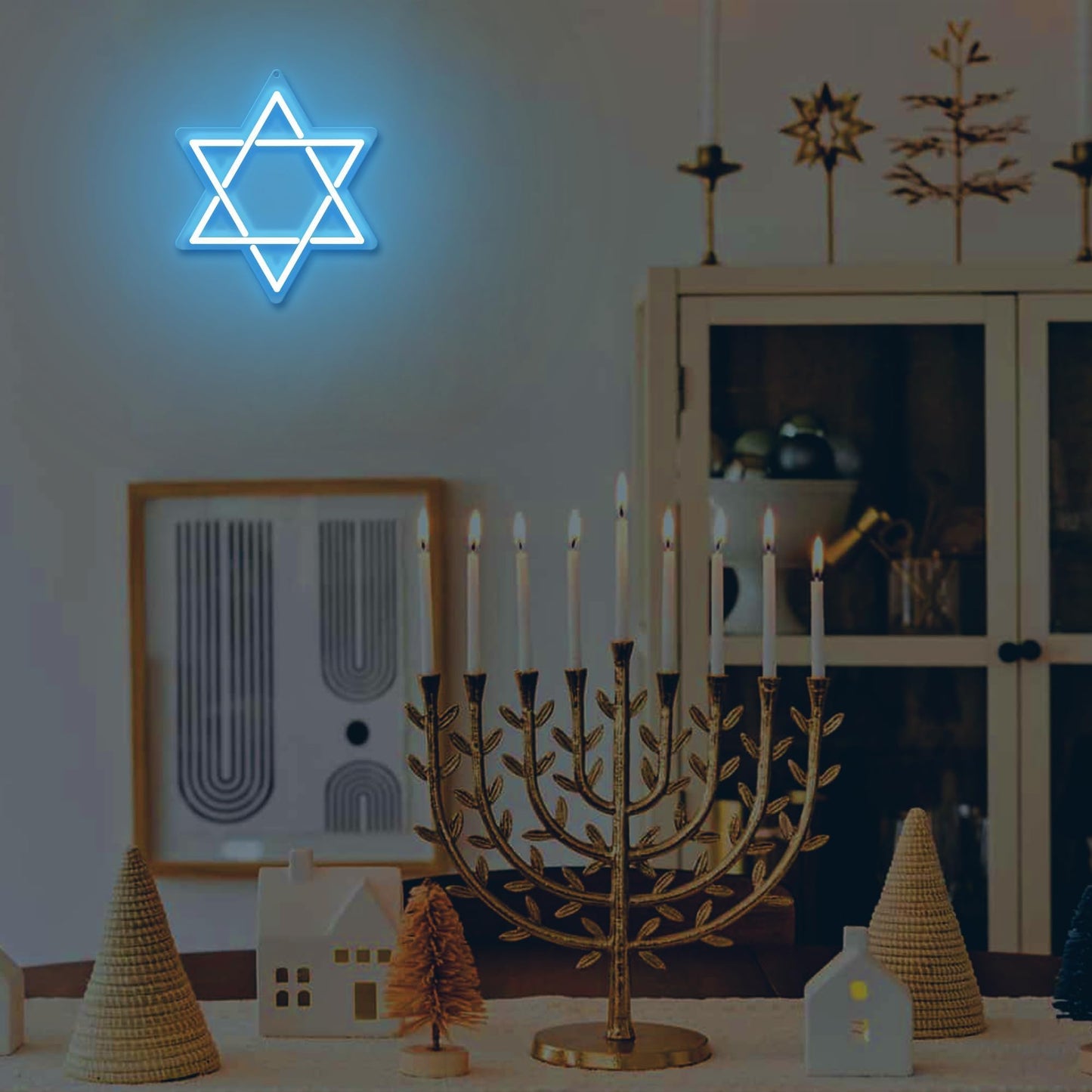 Attivolife Star of David Neon Sign, Hanukkah Decoration Jewish Star Blue Neon Light, LED Wall Decor for Home Office, Housewarming Birthday Gifts for Jews Judaism Women