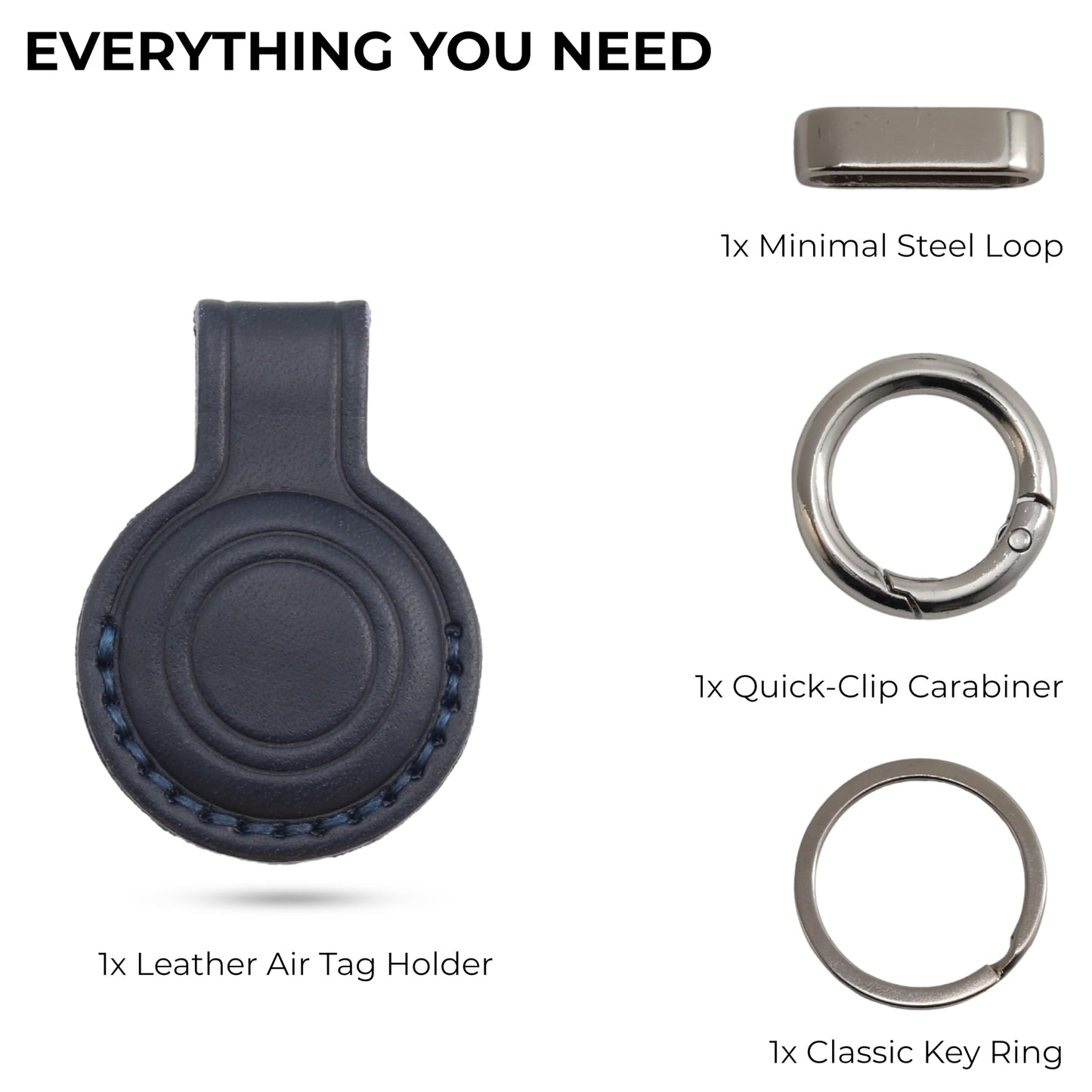 Toprank Leather AirTag Holder Keychain – Full Grain Leather Case Compatible with Apple AirTag, Hidden Secure Design, Slim Protective Cover (Navy Blue)