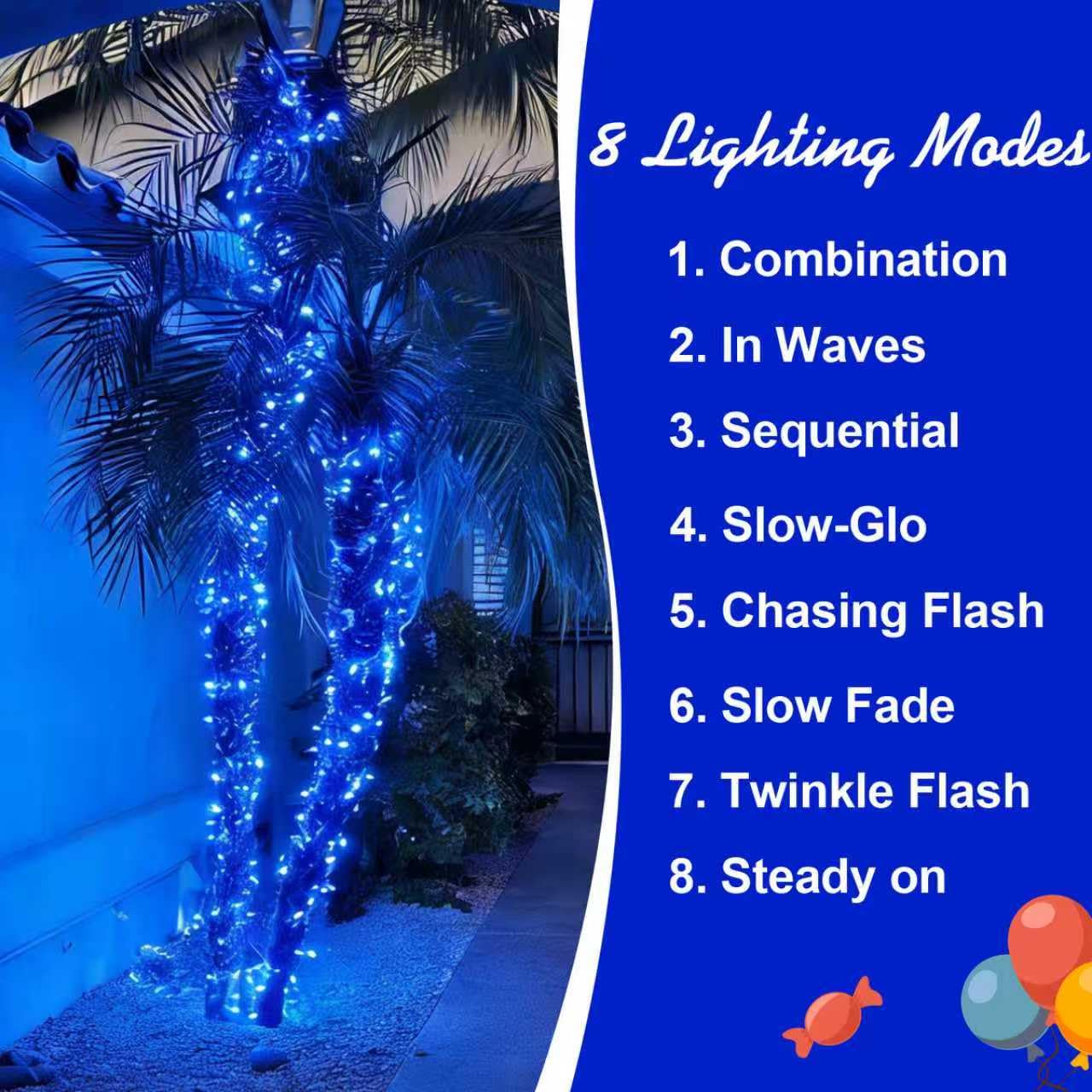 QITONG 500LED Blue String Lights, 165ft Christmas Lights Outdoor Waterproof with Plug in, Green Wire Twinkle Tree Lights Indoor with 8 Modes