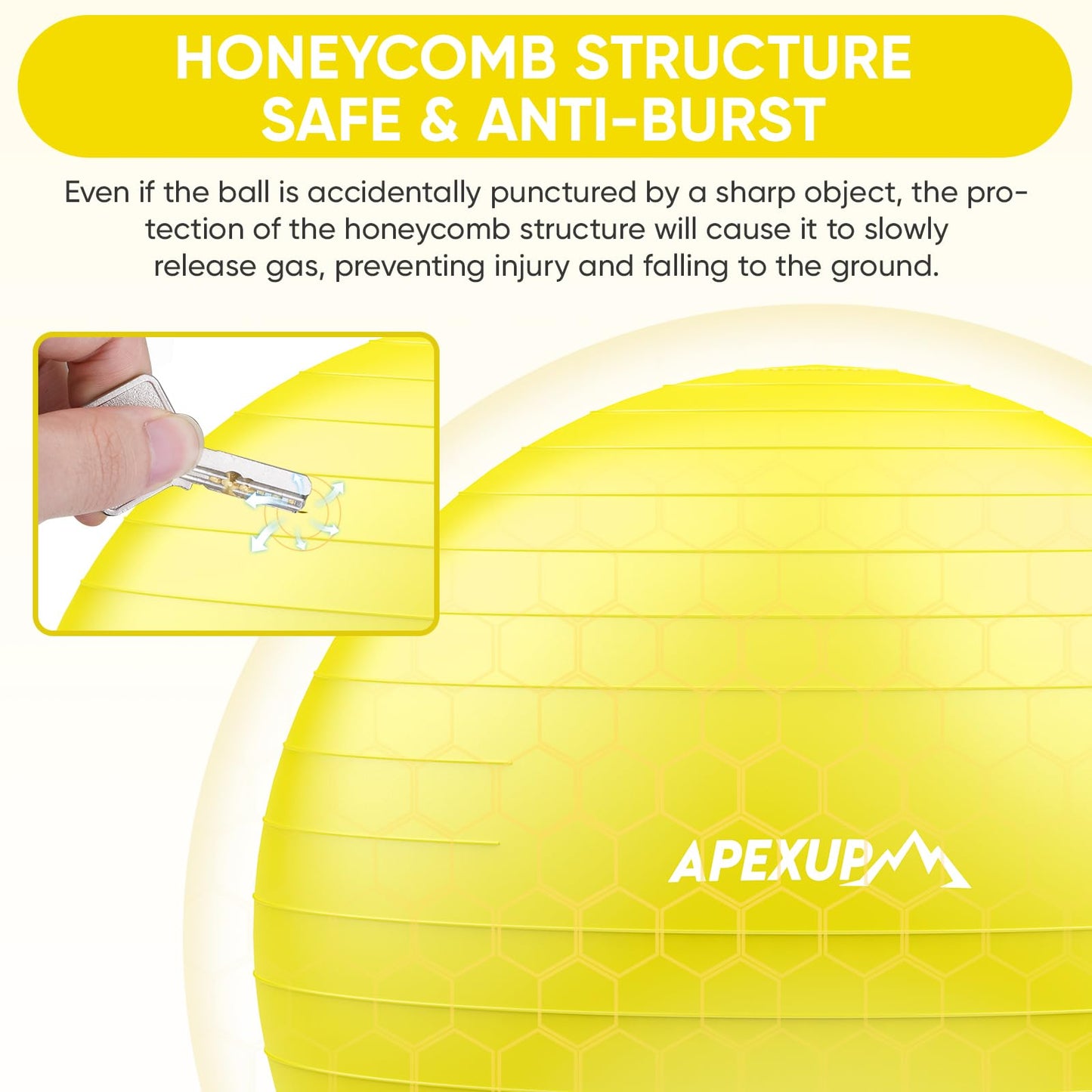 APEXUP Yoga Ball, 660 lbs Anti-Burst Exercise Ball with Pump, 5 Sizes (XXL(31"~34") 85cm, Yellow)