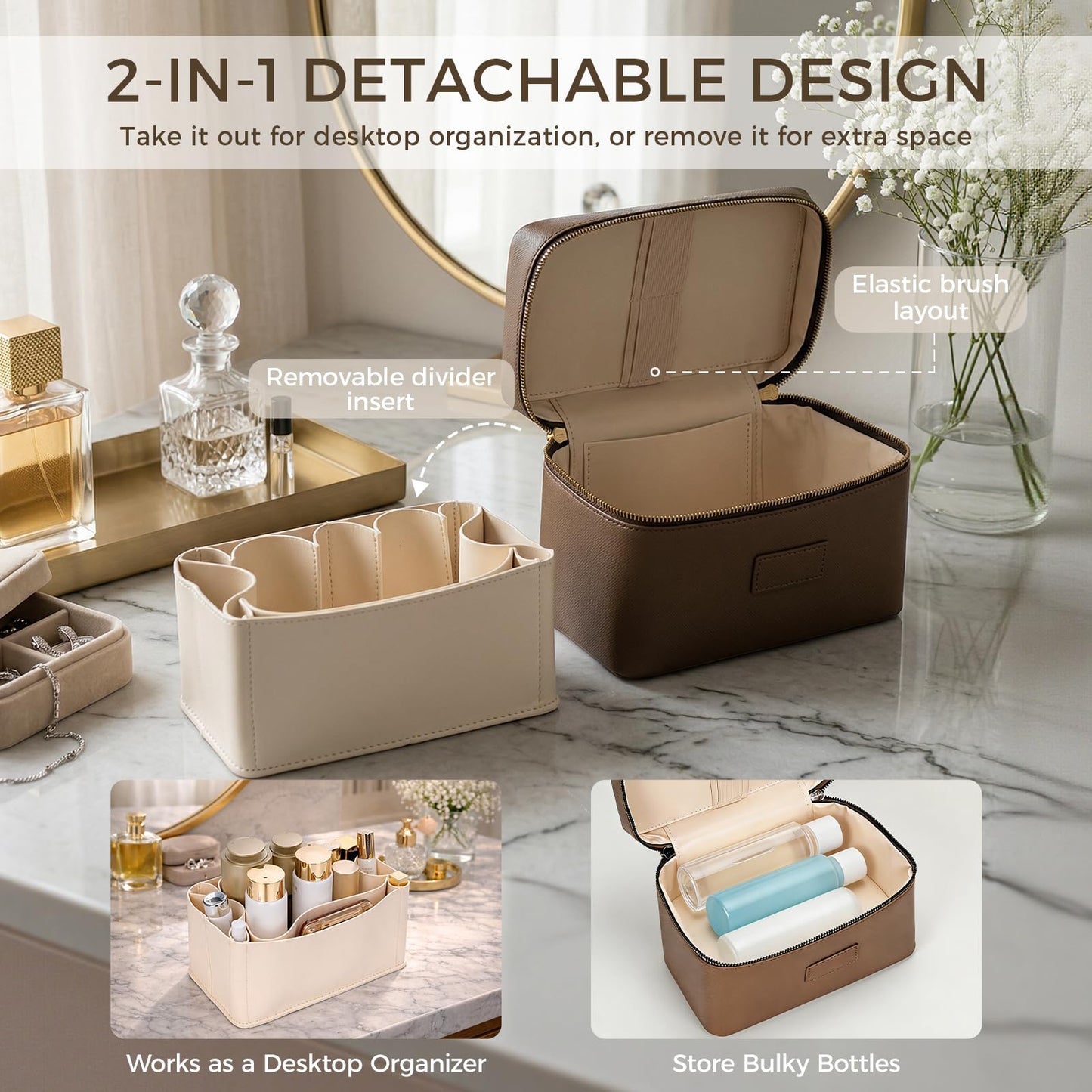 Makeup Bag Vanity Case for Women – Portable Cosmetic Bag Makeup Bag Organizer Travel Toiletry Bag with Removable Divider