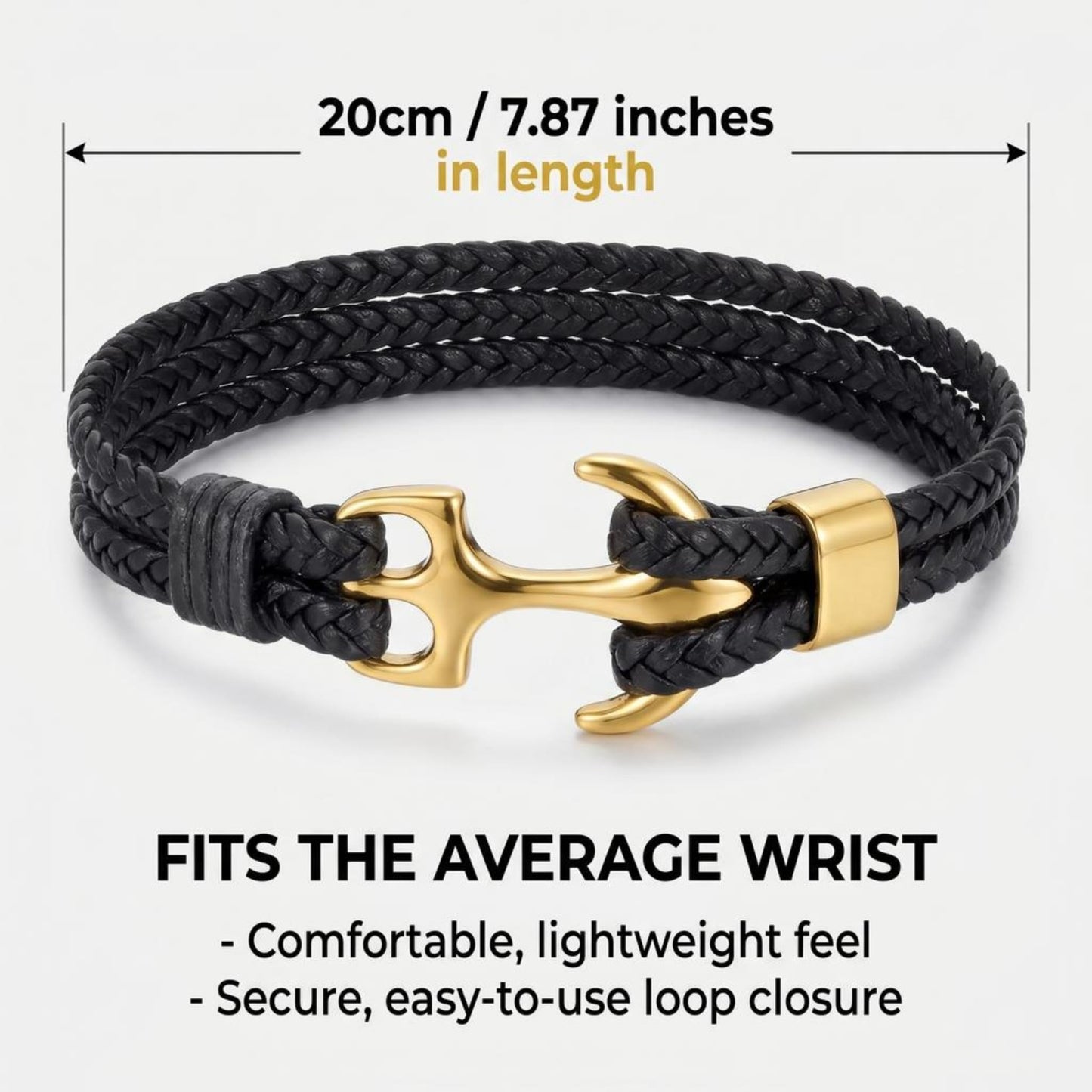 Studio Rockwood Men’s Anchor Bracelet with Gift Box and Card - Braided Leather Wristband - Gift for Dad, Husband, Boyfriend - Father’s Day, Anniversary, Birthday, Valentine’s Day (Gold, Dad)