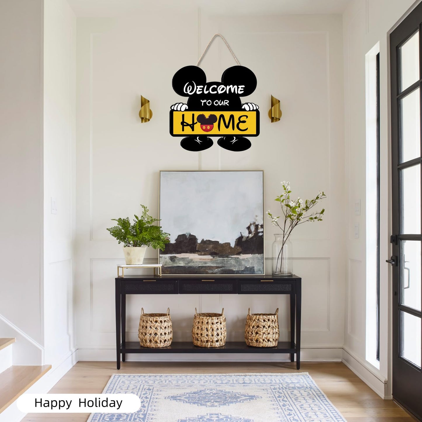FUEMEILY Cute Mouse Seasonal Interchangeable Welcome Door Sign, Welcome to Our Home Sign with 20pcs Interchangeable Holiday Pieces for Farmhouse/Wall/Porch Decor and Housewarming Gift (Yellow)