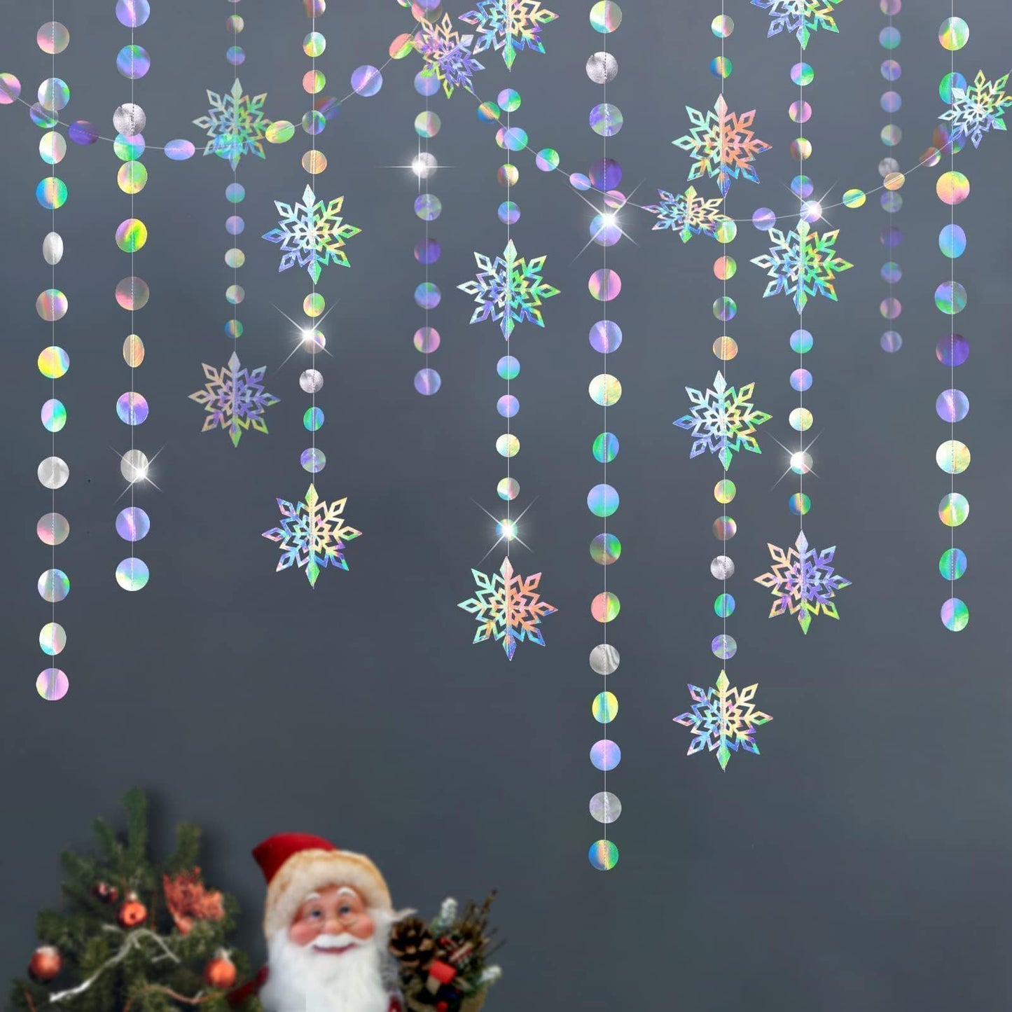 Cheerland Iridescent Winter Wonderland Decorations Snowflake Garland Holographic Snowflakes Ceiling Hanging Streamer for Onederland Birthday Decor Baby Shower Wedding January Party Supplies