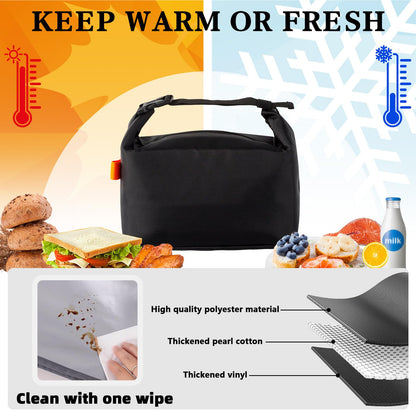 Viiotu Insulated Lunch Bag for Men & Women - Waterproof Oxford Lunch Cooler Bag with Long-Lasting Insulated, Reusable Lunch Tote for Work, Office, Picnic, Travel (Black)