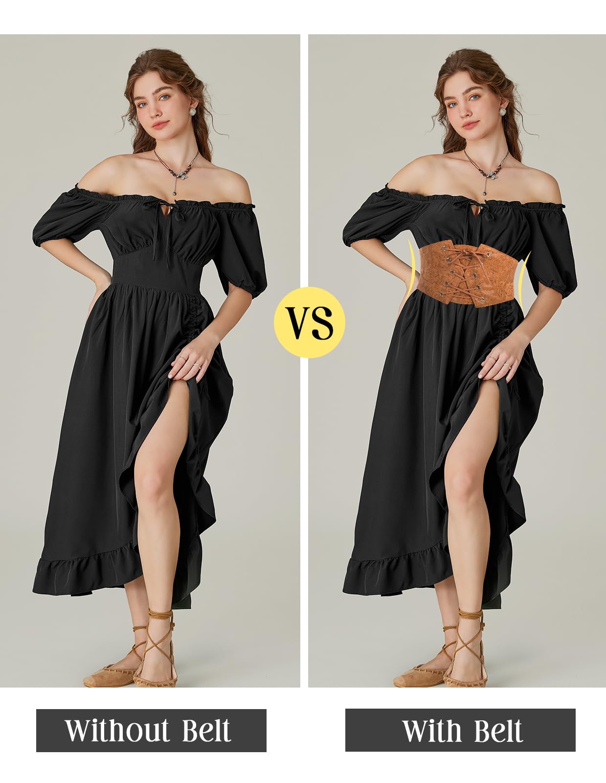 GRACE KARIN Women's Elastic Wide Waist Belt Renaissance Pirate Corset Cinch Belt Cosplay Costume with Press Button Coffee M