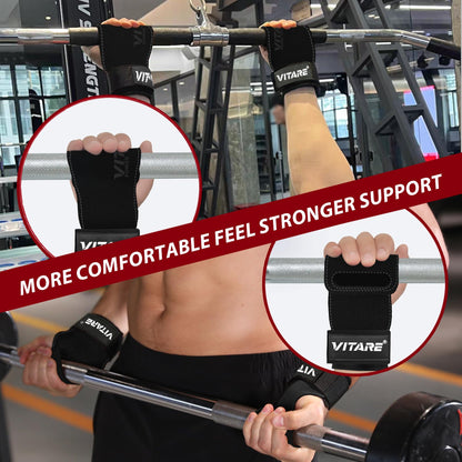 Weight Lifting Straps, Triple Leather Weightlifting Gym Wrist Straps, Gym Grips for Deadlifts, Pull-Ups, Powerlifting, Anti-Slip Gloves with Thickened Padding, Fitness Gifts for Men & Women - Pair