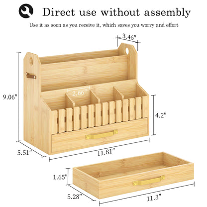 Bamboo Mail Organizer Countertop with Drawers, Wood Desk File Organizer Desktop Paper Organization Storage Bill & Letter Sorter Holder for School Home Office Supplies, No Assembly Required (Nature)