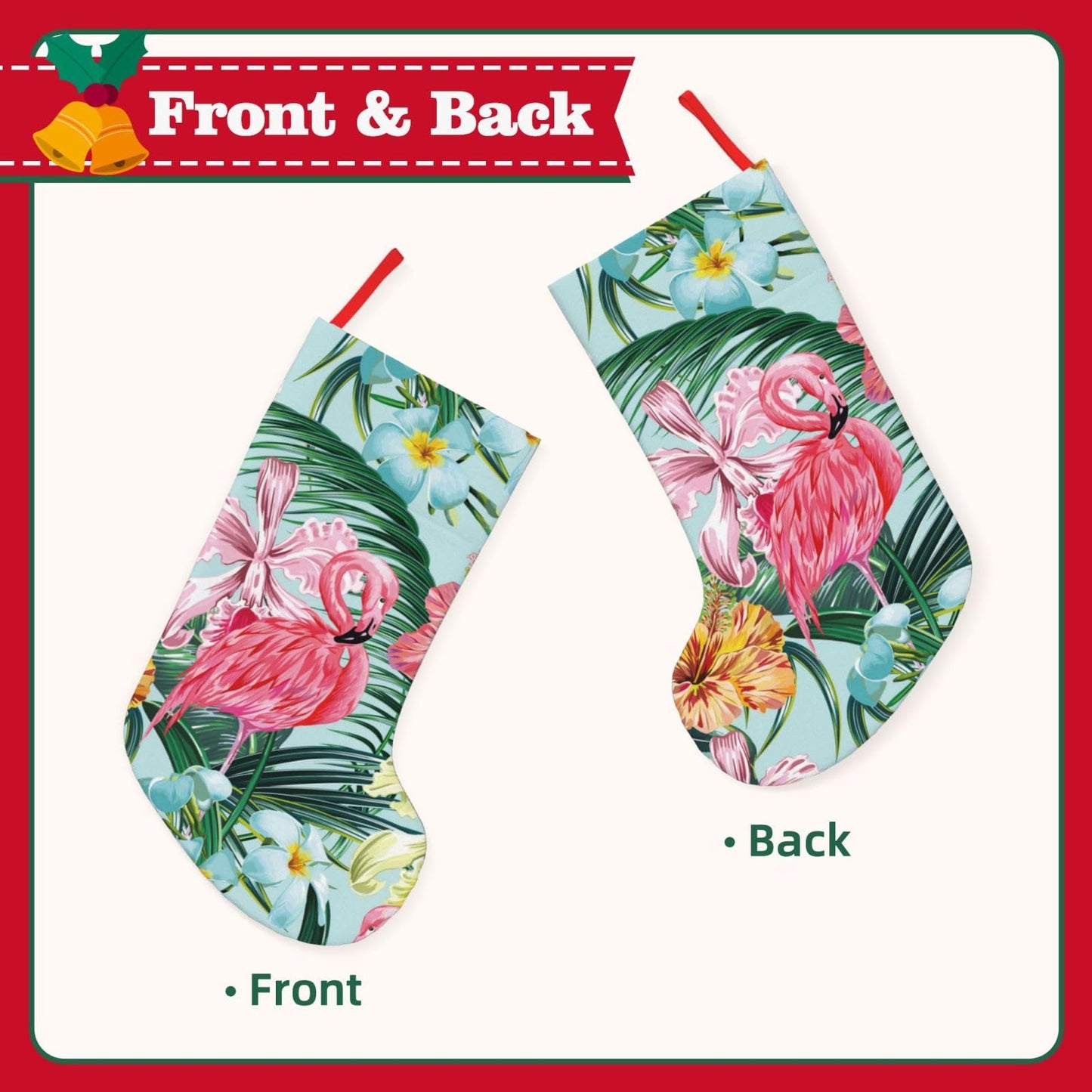 YETTA YANG Tropical Flamingo Flower Palm Tree Leaf Botanical 18 Inches Christmas Stocking Large Stocking Bags Hanging Socks for Christmas Decor Decorations