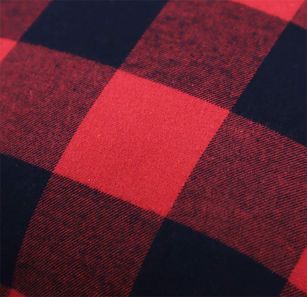 4TH Emotion Set of 2 Christmas Buffalo Check Plaid Throw Pillow Covers Cushion Case Polyester for Farmhouse Home Decor Red and Black, 18 x 18 Inches