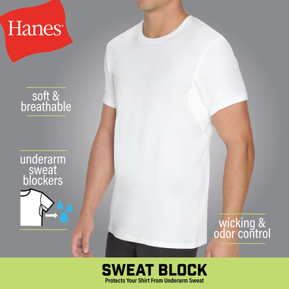 Hanes Men's Undershirt, Underarm Sweat Blocking Tee, White Crewneck T-Shirt, 3-Pack
