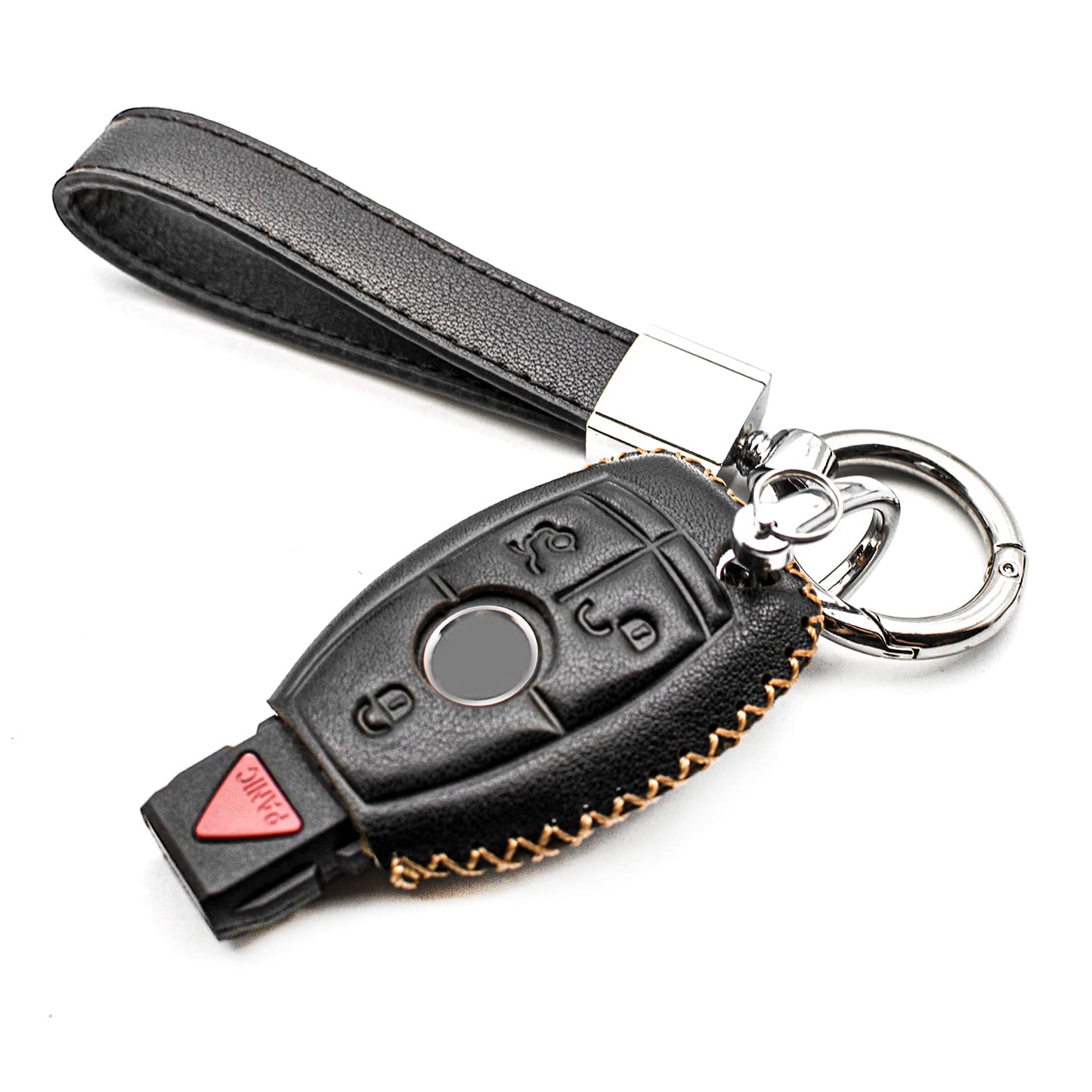 MECHCOS Compatible with Mercedes Benz C E S M CLS CLK G GL Class Smart 3 or 4 Buttons Leather Keyless Entry Remote Control Key Fob Cover Case Protector Accessories, Black