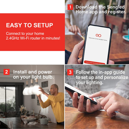 Sengled WiFi Light Bulb - Smart Bulbs That is Compatible with Google Assistant, A19 Daylight (5000K) - No Hub Required, 800LM 60W High CRI)60 Equivalent, 4 Count (Pack of 1)