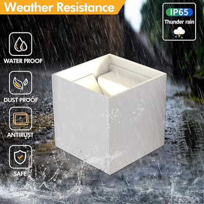 12W 2Pack Outdoor Wall Lights Exterior/Interior,LED White Outdoor Wall Sconces Light Fixtures Modern,IP65 Waterproof Square Aluminum Wall Lamps, Up and Down Lights 6500K Cold Lights