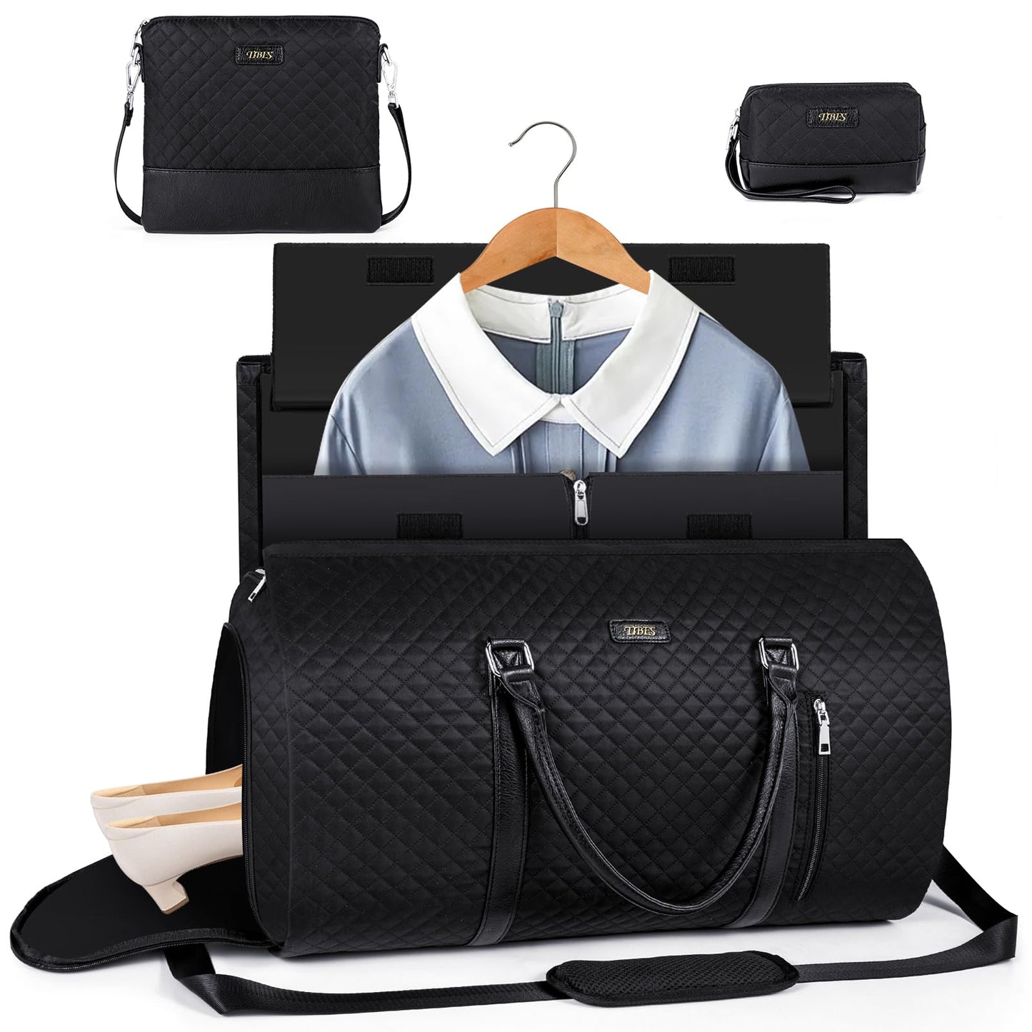 Convertible 2-in-1 Garment Bags for Travel, Carry On Garment Duffle Bag With Shoe Compartment Large Weekender Bag for Women Men Hanging Suitcase Suit Travel Duffel Overnight Bags 4pcs Set